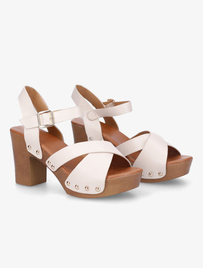 Sandales hautes style sabot - Beige - 4