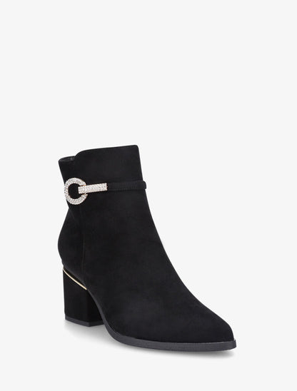 Bottines à talon stylisé et bijoux strassés - Noir - 2