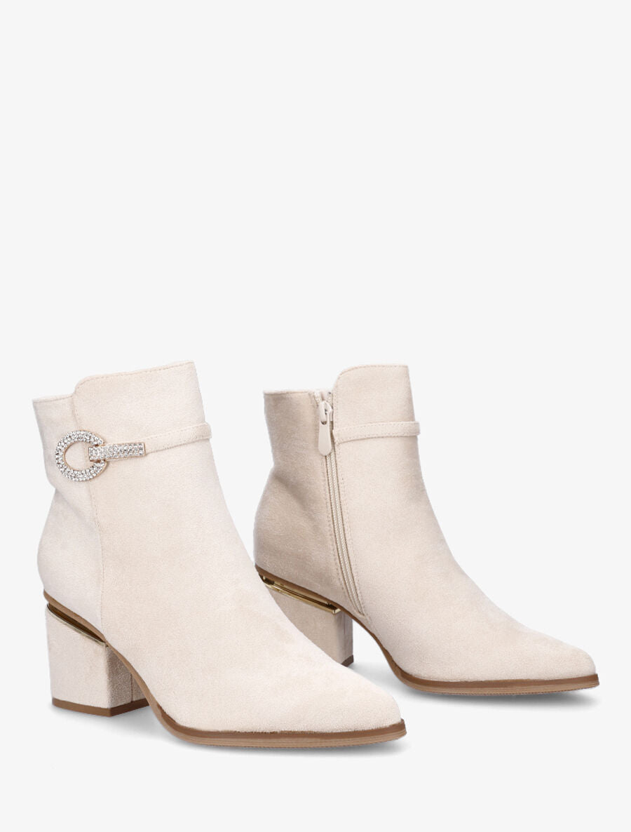 Bottines à talon stylisé et bijoux strassés - Crème - 4