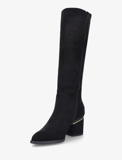 Bottes en suédine à talons stylisés - Noir - 3