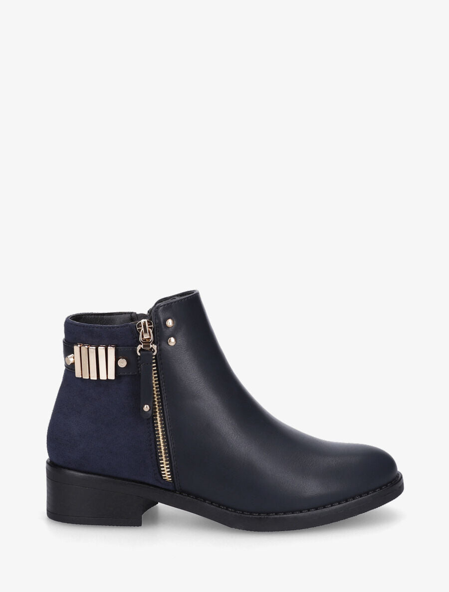 Bottines plates bi-matière à zip - Marine - 5