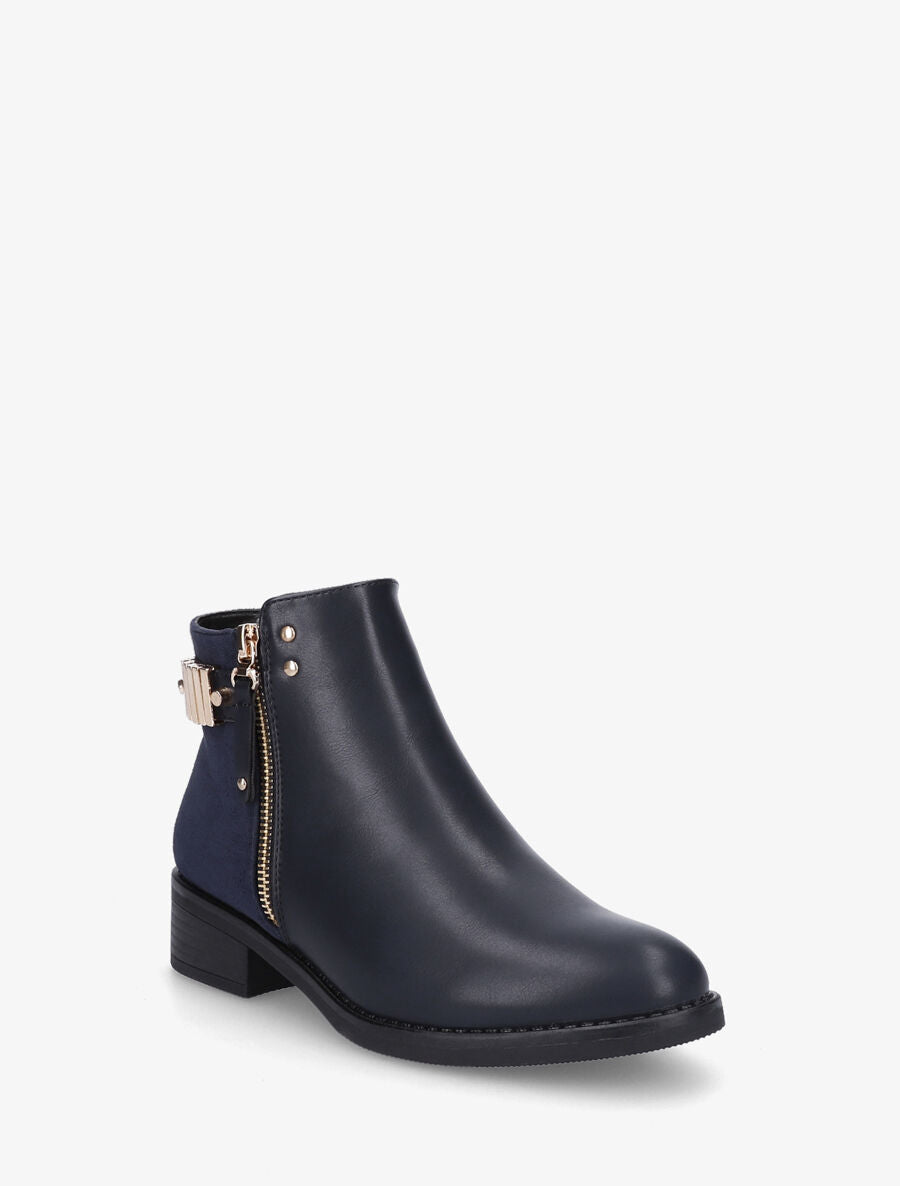 Bottines plates bi-matière à zip - Marine - 2