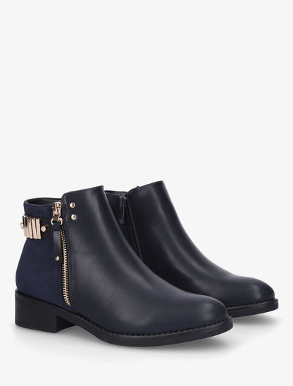 Bottines plates bi-matière à zip - Marine - 4