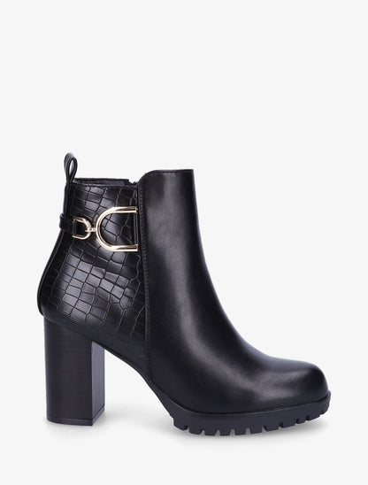 Bottines à talon effet croco - Noir - 1