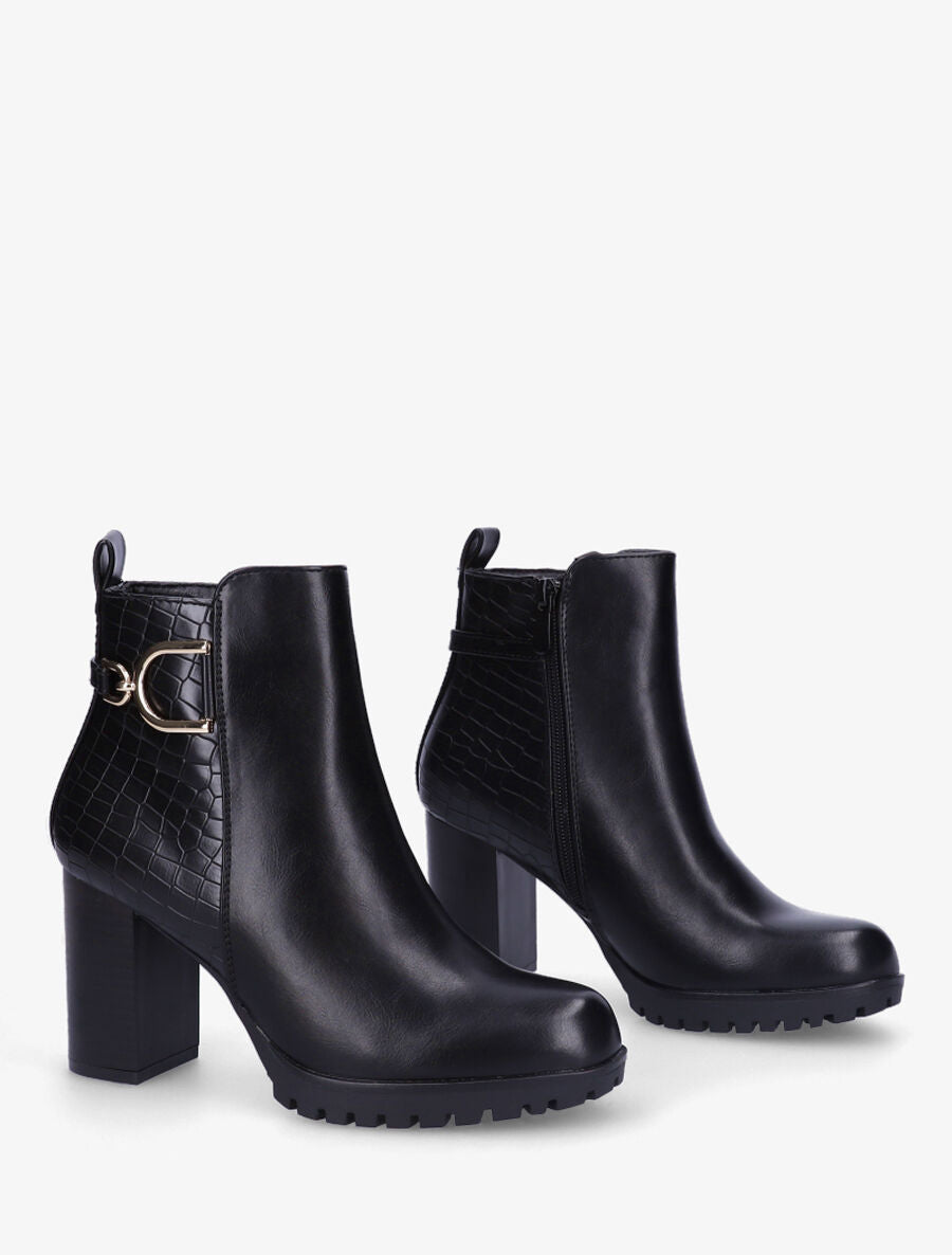 Bottines à talon effet croco - Noir - 4