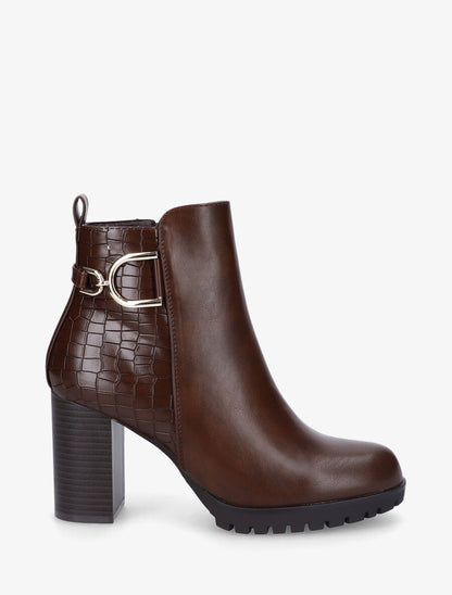 Bottines à talon effet croco - Marron - 5