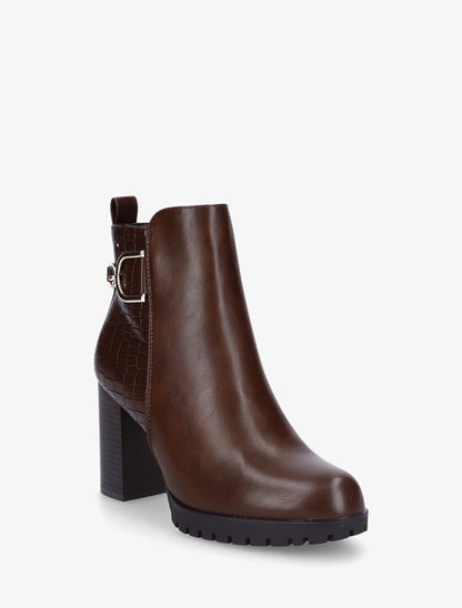 Bottines à talon effet croco - Marron - 2