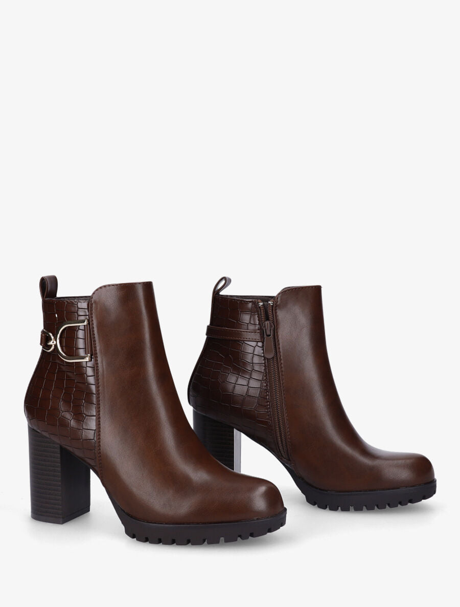 Bottines à talon effet croco - Marron - 4
