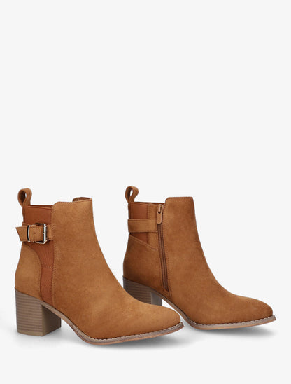 Bottines à boucle en suédine - Camel - 4
