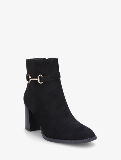 Bottines en suédine à talon et boucle - Noir - 2