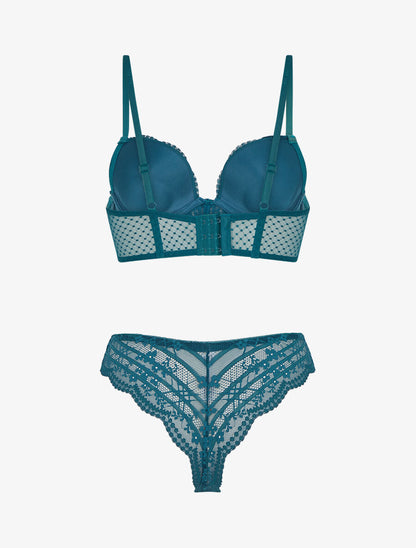 Ensemble soutien-gorge et tanga à bijoux arbre strassé - Bleu canard - 2