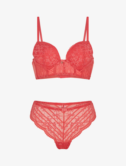 Ensemble soutien-gorge et tanga à bijoux arbre strassé - Corail - 3