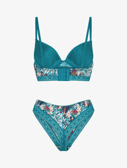 Ensemble soutien-gorge et tanga imprimé feuillage - Vert - 2