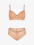 Ensemble soutien-gorge et culotte à bijoux arbre strassé - Camel - 1