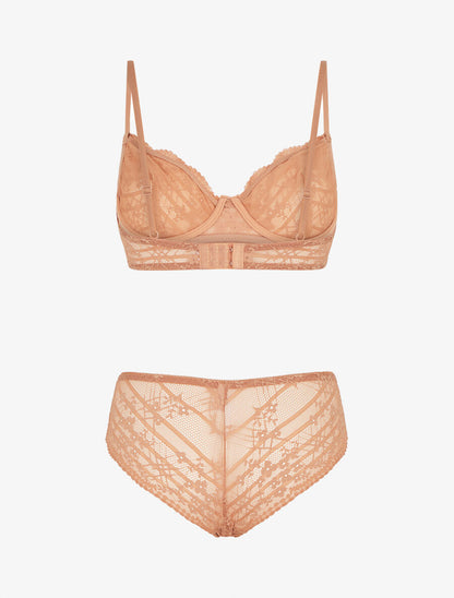 Ensemble soutien-gorge et culotte à bijoux arbre strassé - Camel - 2